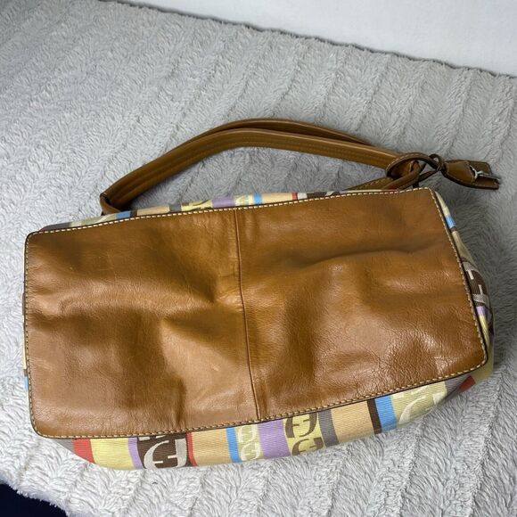 Fossil Logo Leather And Fabric Shoulder Tote Bag Purse Key‎ Multicolor Y2K - Picture 6 of 14